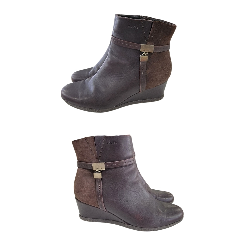 Geox Respira Amelia Brown Ankle Boots Suede Leather Wedge Booties Women’s 38.5 - Picture 16 of 16